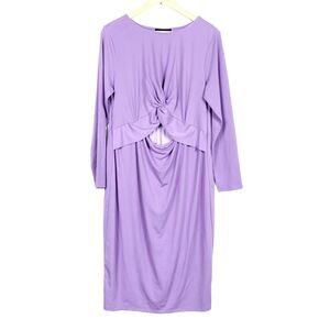 Eloquii Dress 14 Plus Size Lavender Purple Knot Front Cutout Midi Stretchy